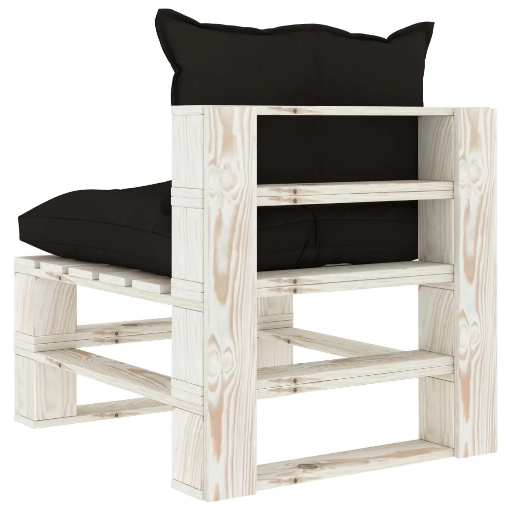 Poltrona Centrale da Giardino Pallet con Cuscini Neri in Legno 3052350