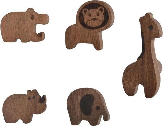 Maniglie in legno animali selvatici - Leone ippopotamo giraffa ippopotamo rinoceronte - Decorazioni per la nursery maniglioni per la porta