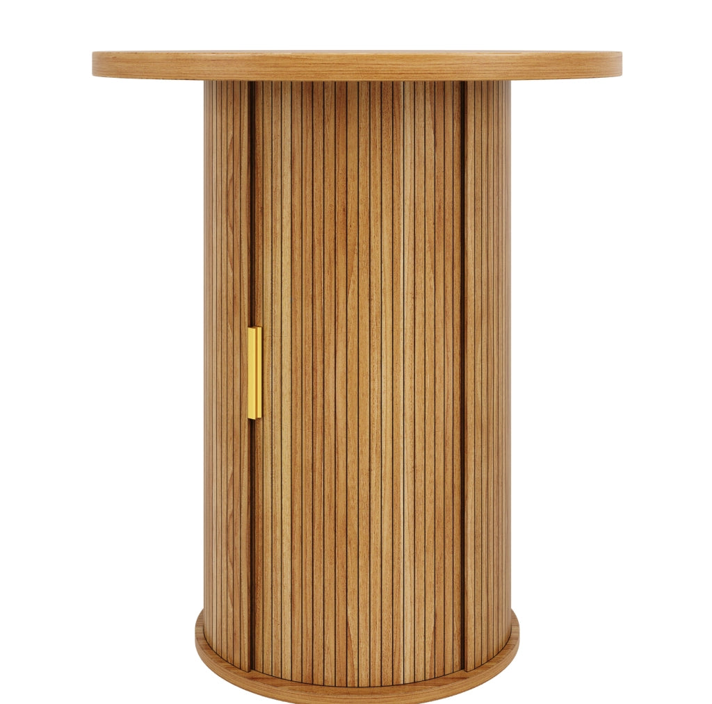 Tavolo bar rotondo con mobile a 4 ripiani; MDF e metallo; 60 x 60 x 91;6 cm; legno