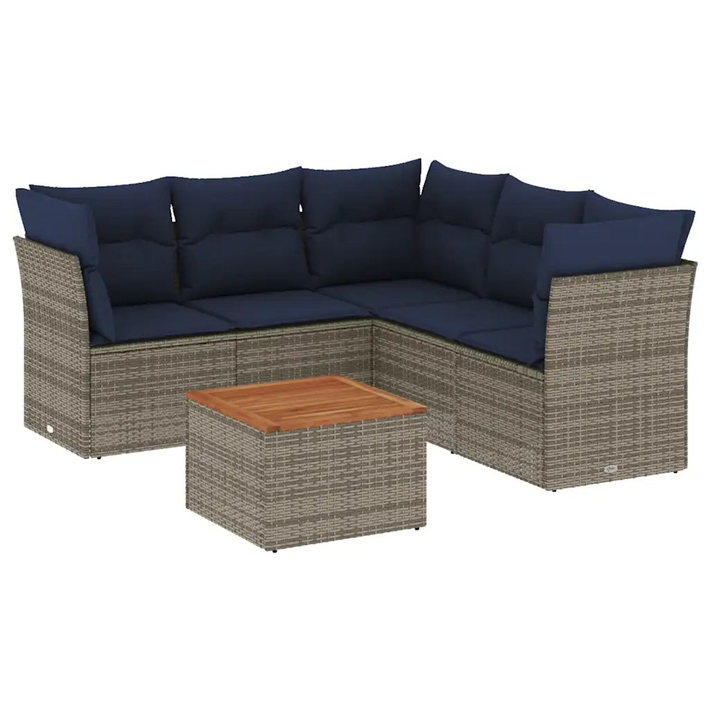 Set Divani da Giardino 6 pz con Cuscini Grigio in Polyrattan 3255970