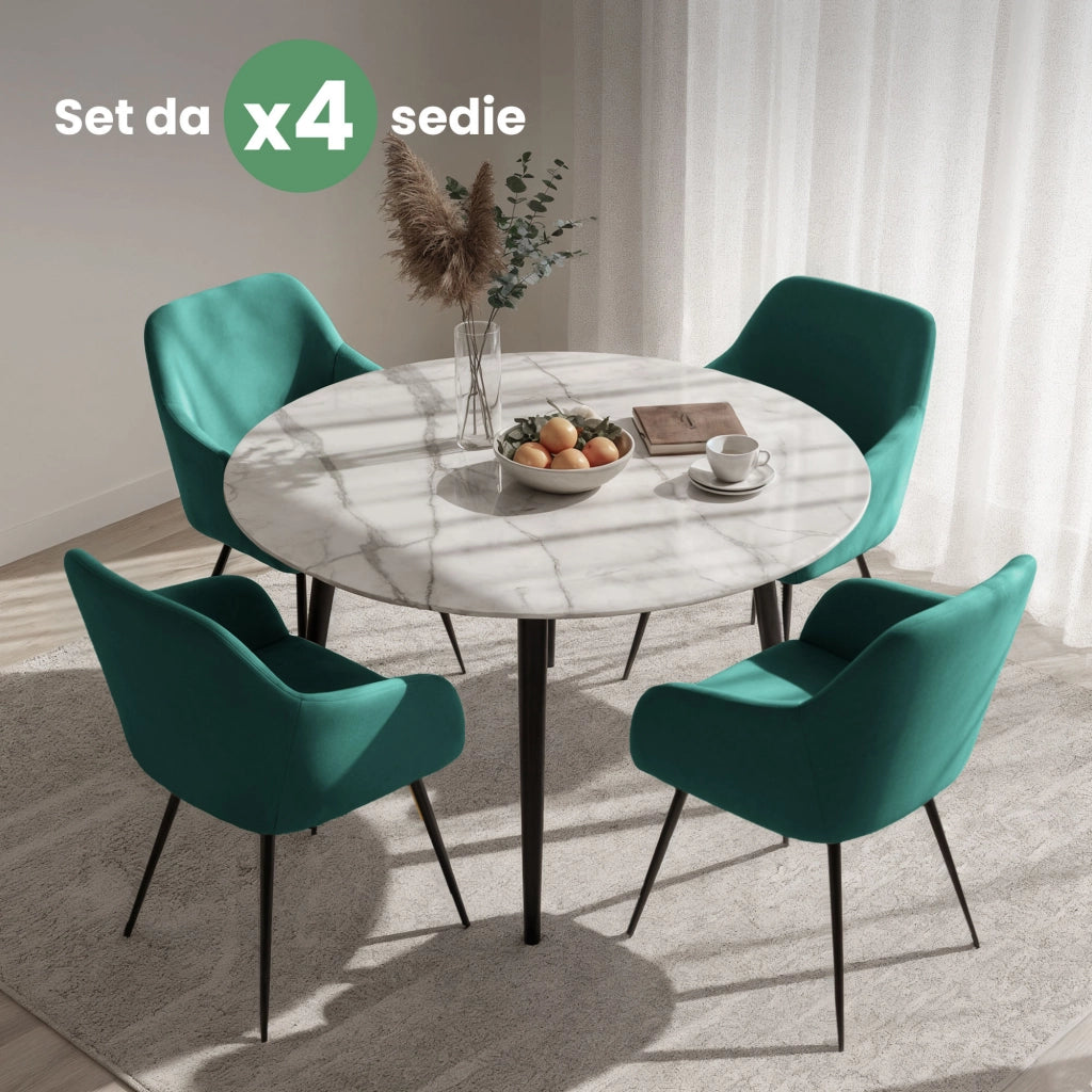 Set di 4 Sedie in velluto liscio ESTELLE Verde Bottiglia gambe nere
