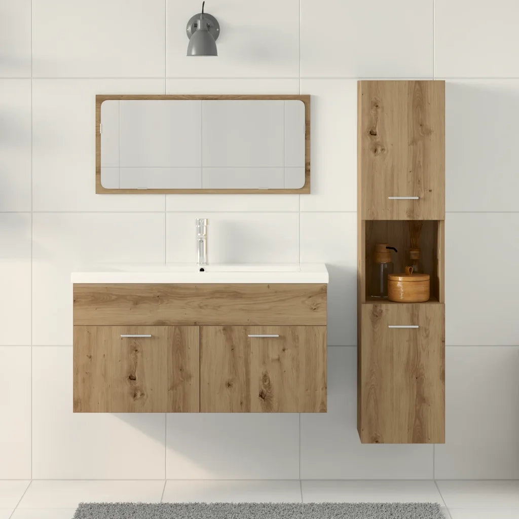 vidaXL Set Mobili da Bagno 3 pz Rovere Artigianale Legno Multistrato