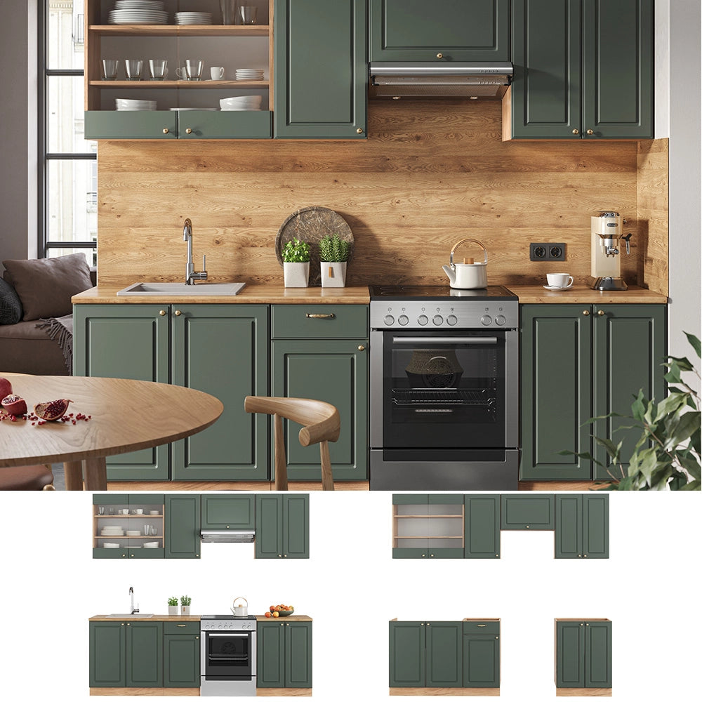 Cucina componibile Fame-Line Verde-oro rustico/Rovere dorato 240 cm, PL Rovere Vicco