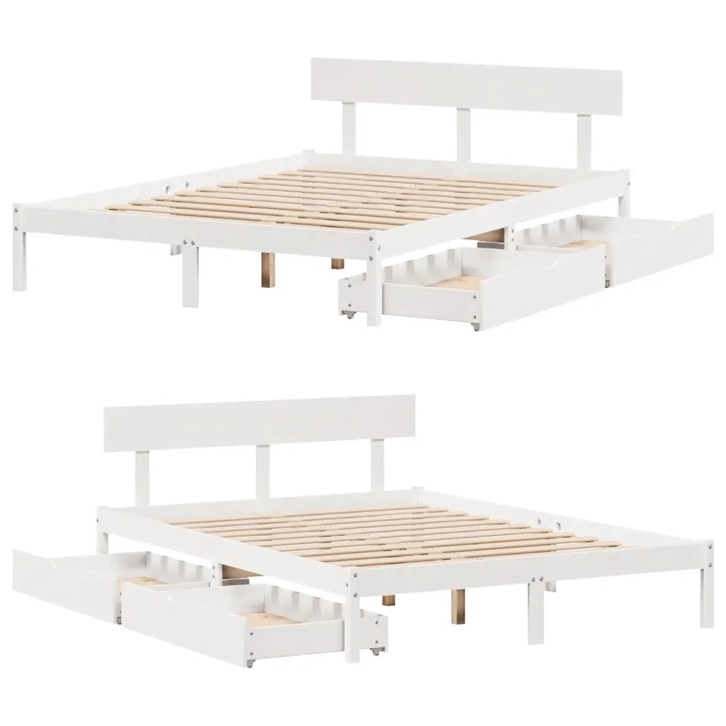 Letto senza Materasso Bianco 135x190 cm Legno Massello di Pino 3301505