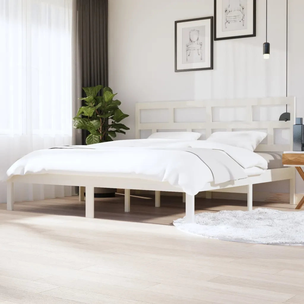 Giroletto-Struttura Letto Bianco in Legno Massello di Pino 200x200 cm 428075