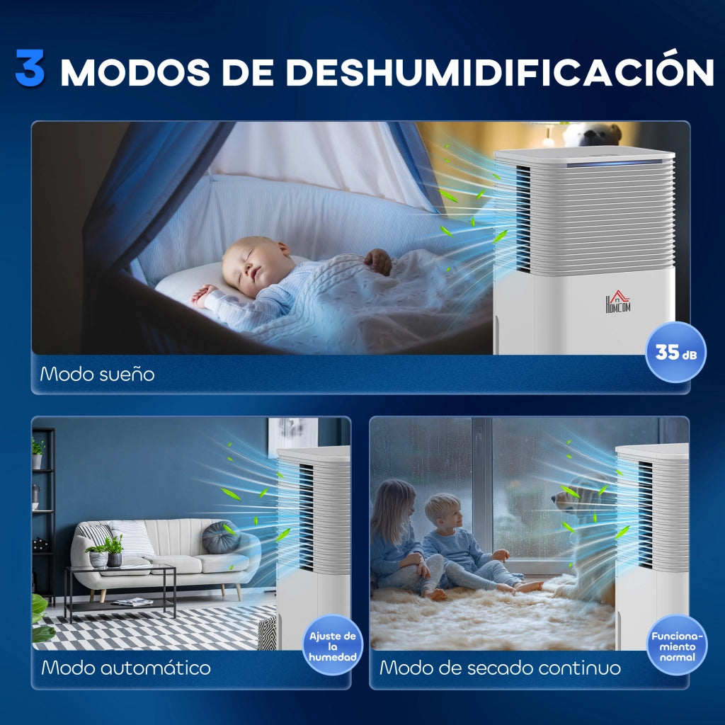 Deumidificatore 10L/giorno ¨C Xylo ¨C Silenzioso 3 modalit¨¤ LED timer 24h blocco bambini drenaggio continuo bianco