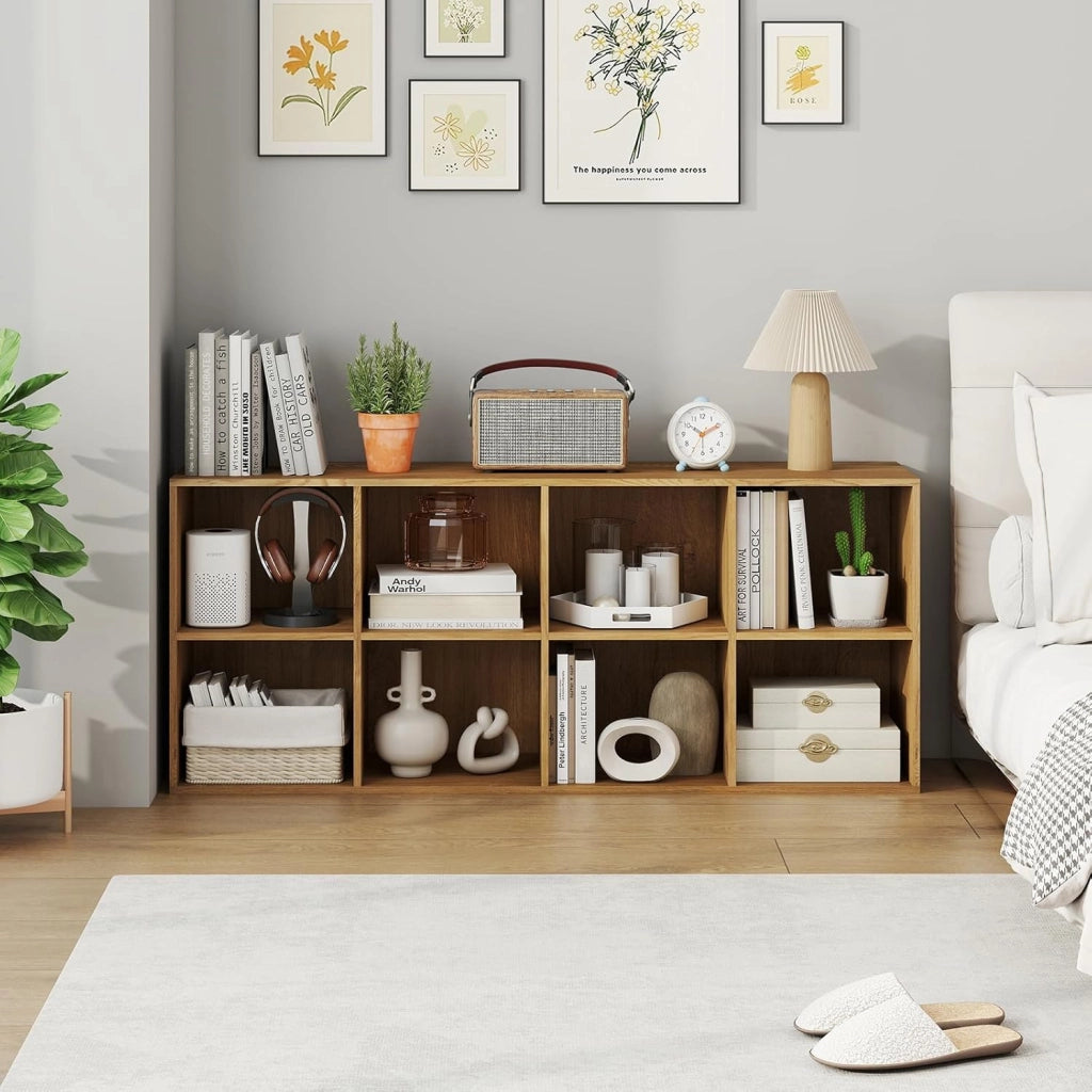 Libreria Scaffale a 8 Cubi Aperti, Libreria Bassa in Legno Salvaspazio, Scaffale Espositivo per Camera da Letto, Soggiorno, Salotto, Ufficio e Studio, 121,5 x 29 x 61 cm (Naturale)