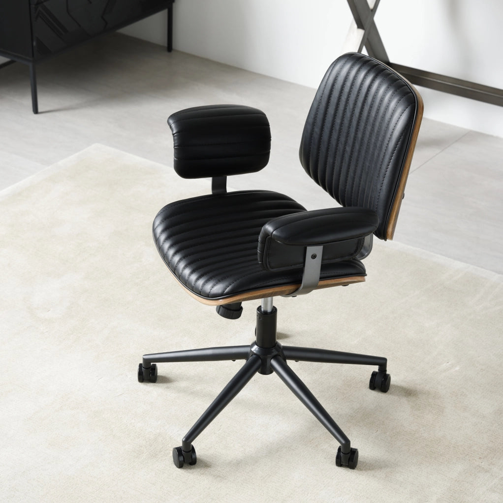 Sedia da ufficio girevole in PU nero con base in metallo