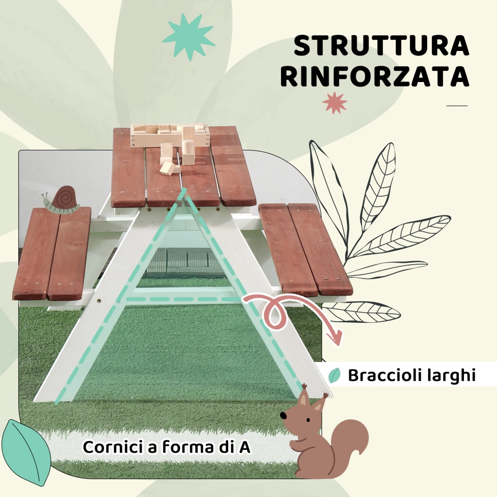 Set Tavolo da Picnic per Bambini 3-8 Anni con Panche in Legno, 89x79x50 cm, Marrone
