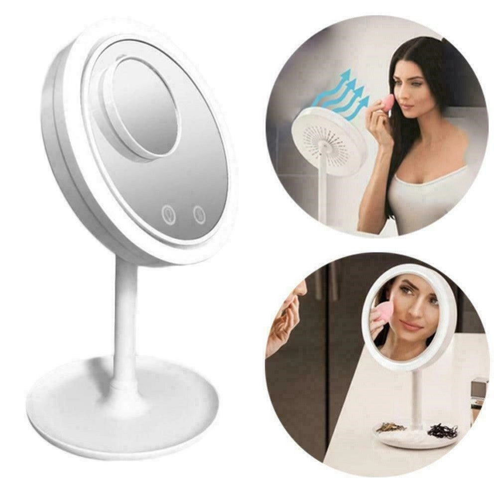 Trade Shop - Specchio Trucco A Led Illuminato + Ventola Asciuga Trucco 2 Specchi 1x 5x -