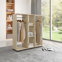 Armadio Aperto con 6 Ruote, 120L x 40P x 128A cm, in Legno, Color Naturale