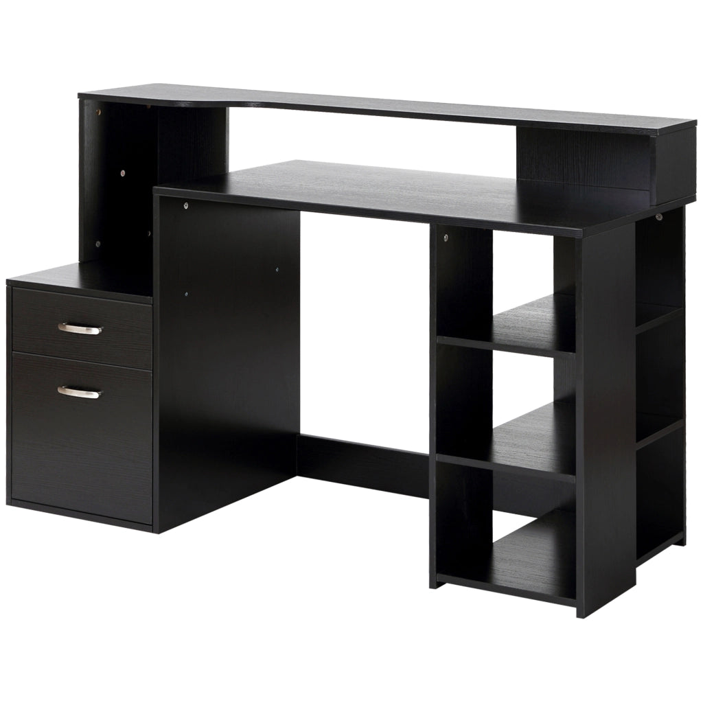 Scrivania computer con 2 cassetti e scaffale ¨C zephmum ¨C nero 137x55x92 cm