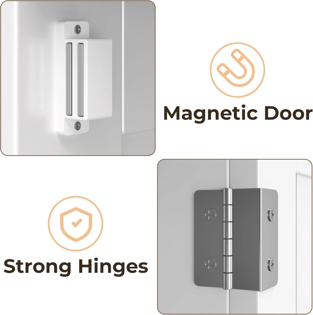 Mobiletto da Bagno Alto con Ripiani Regolabili, Cassetto, Scomparto Aperto, Porte Magnetiche e Protezione Antiribaltamento – 170 x 40 x 30 cm (Bianco)