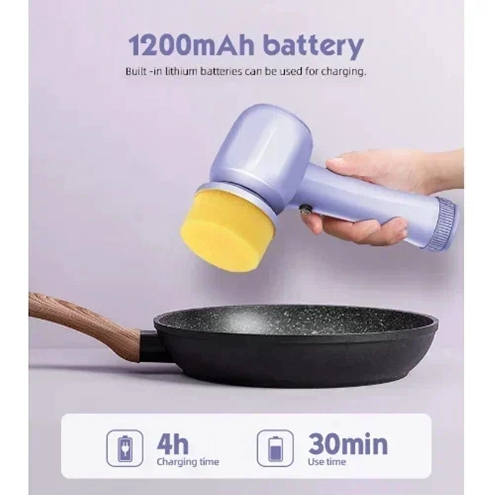 Trade Shop - Spazzola Rotante Elettrica Per Pulizia Multisuperficie Con 4 Testine Ergonomico Q-sz20 -