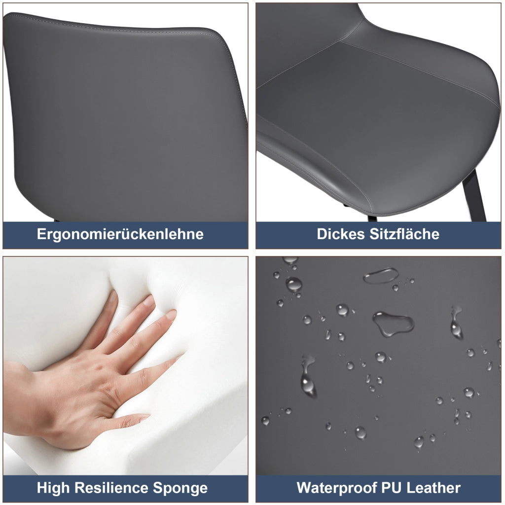 SEDIA da pranzo ergonomica in PU grigio, gambe in acciaio al carbonio, Set da 4 pezzi