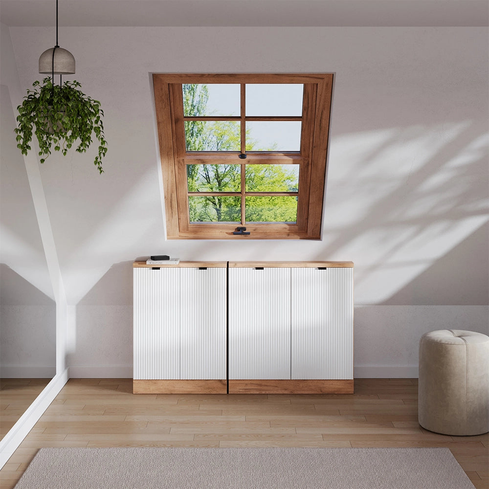 Set di mobili sottotetto Rion Ondulazione bianca/Rovere dorato 140 cm Set di 2 Vicco