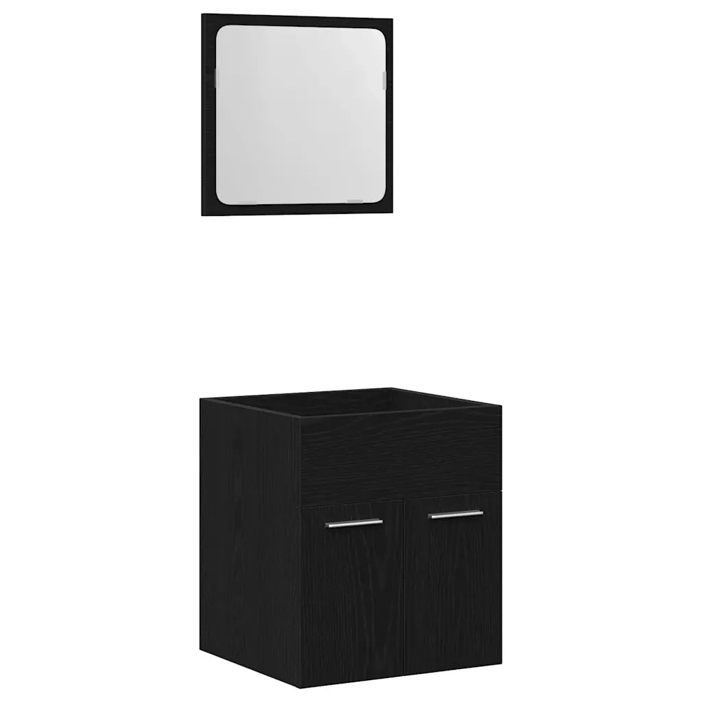 Set Mobili da Bagno | Armadio da bagno 2 pz Rovere Nero in Legno Multistrato