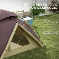 Tenda da Campeggio 2 Posti con 2 Finestre e Gancio, in Poliestere e Fibra di Vetro, 225x190x130 cm, Cachi