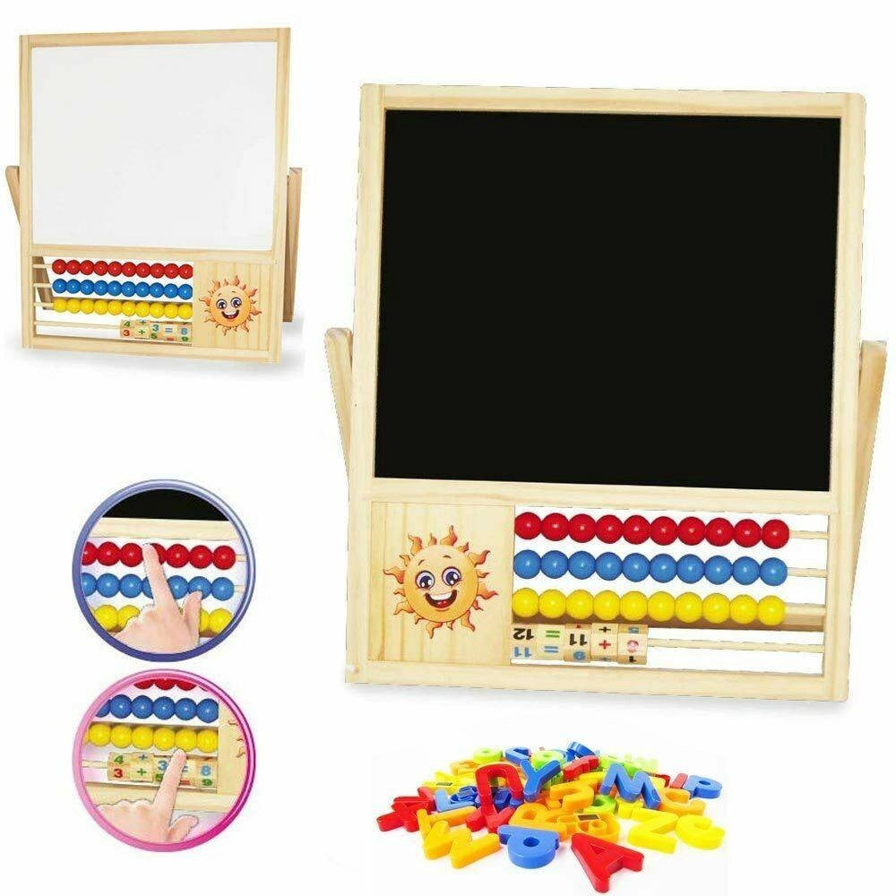 Trade Shop - Lavagna Giocattolo Per Bambini 2 Facce Con Pallottoliere E Lettere Magnetiche -