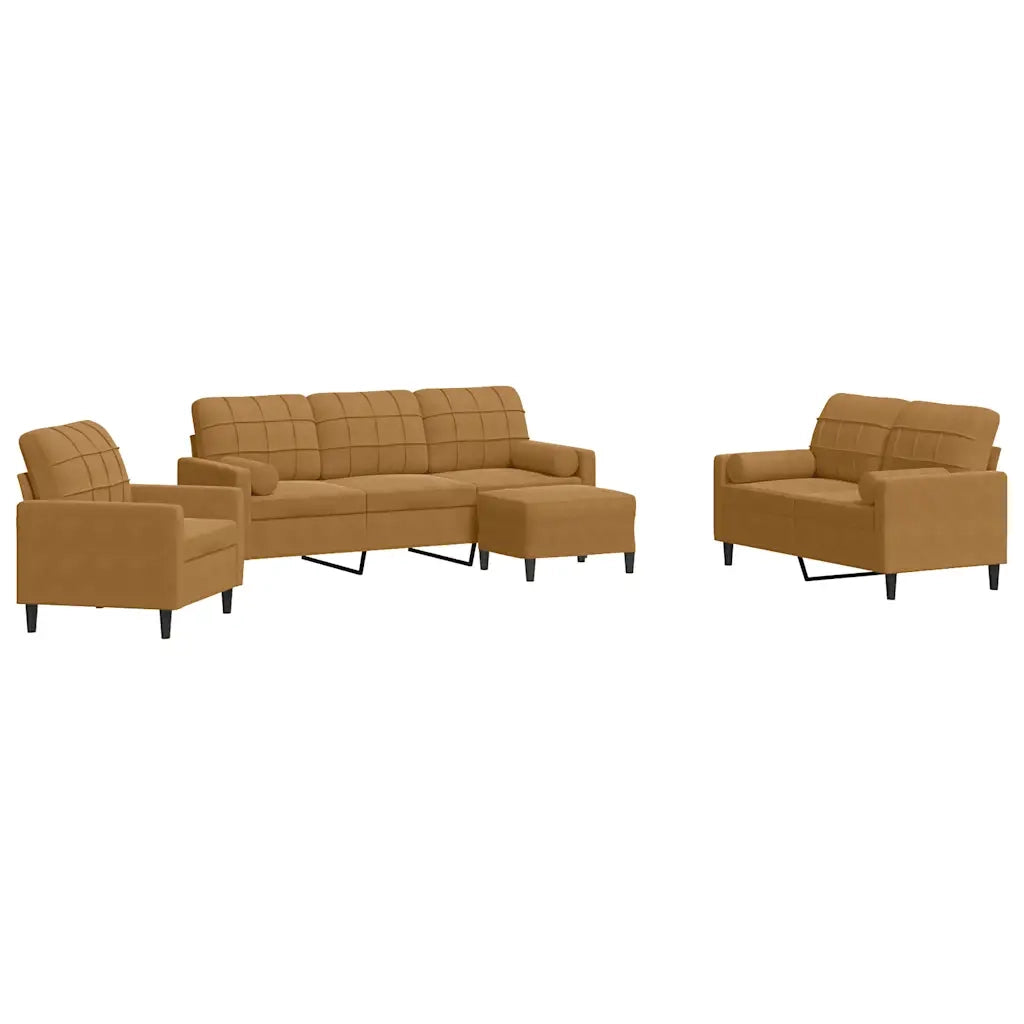 vidaXL Set di Divani 4 pz con Cuscini e Rinforzi Marrone in Velluto