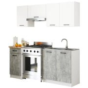 AKORD Set di Mobili da Cucina OLIWIA 180 cm Bianco 180 cm 7 ante 1 cassetto inserto frontale Cemento 180x46x203 cm