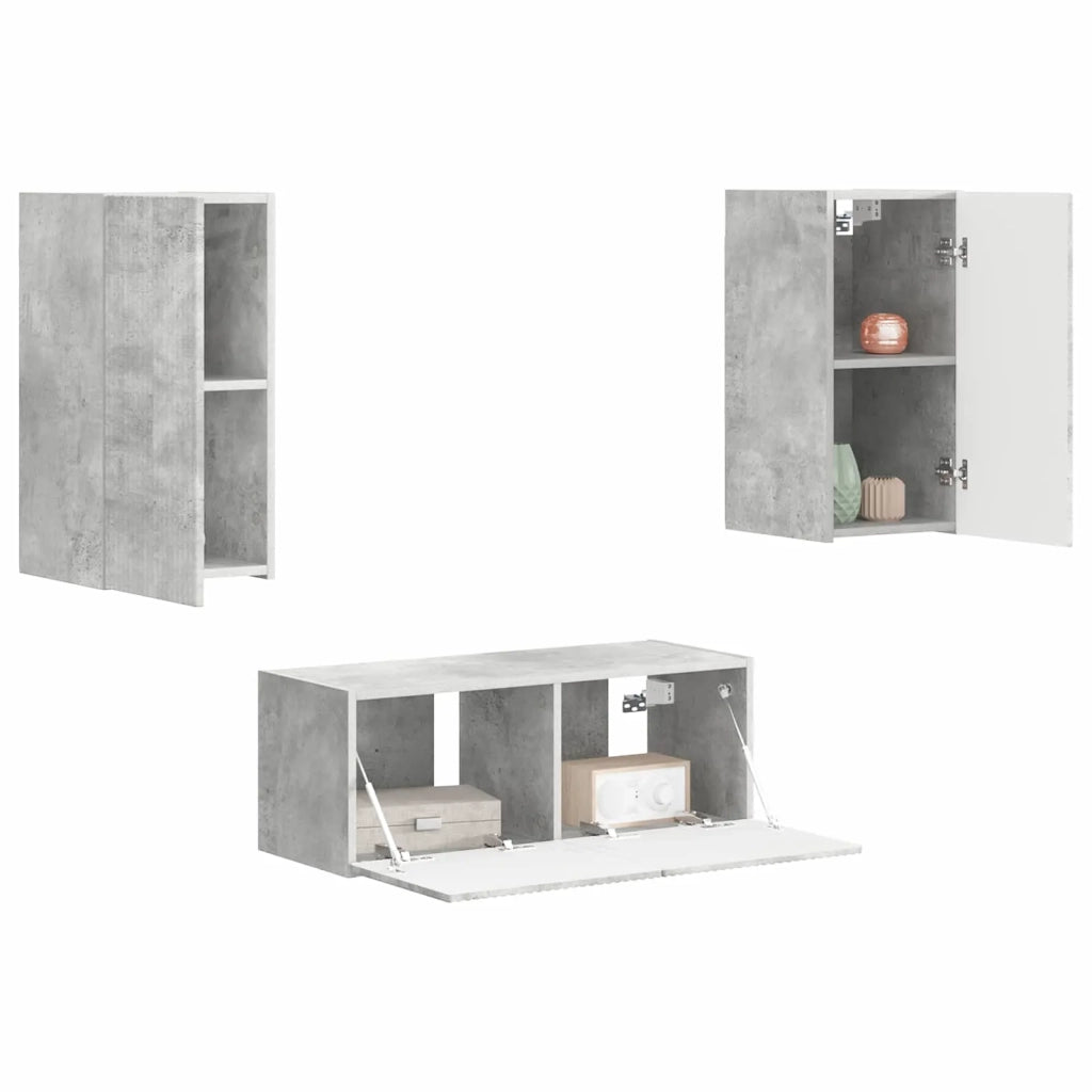 Set mobile TV 2 pz-Credenza per TV Grigio cemento Legno multistrato 809831