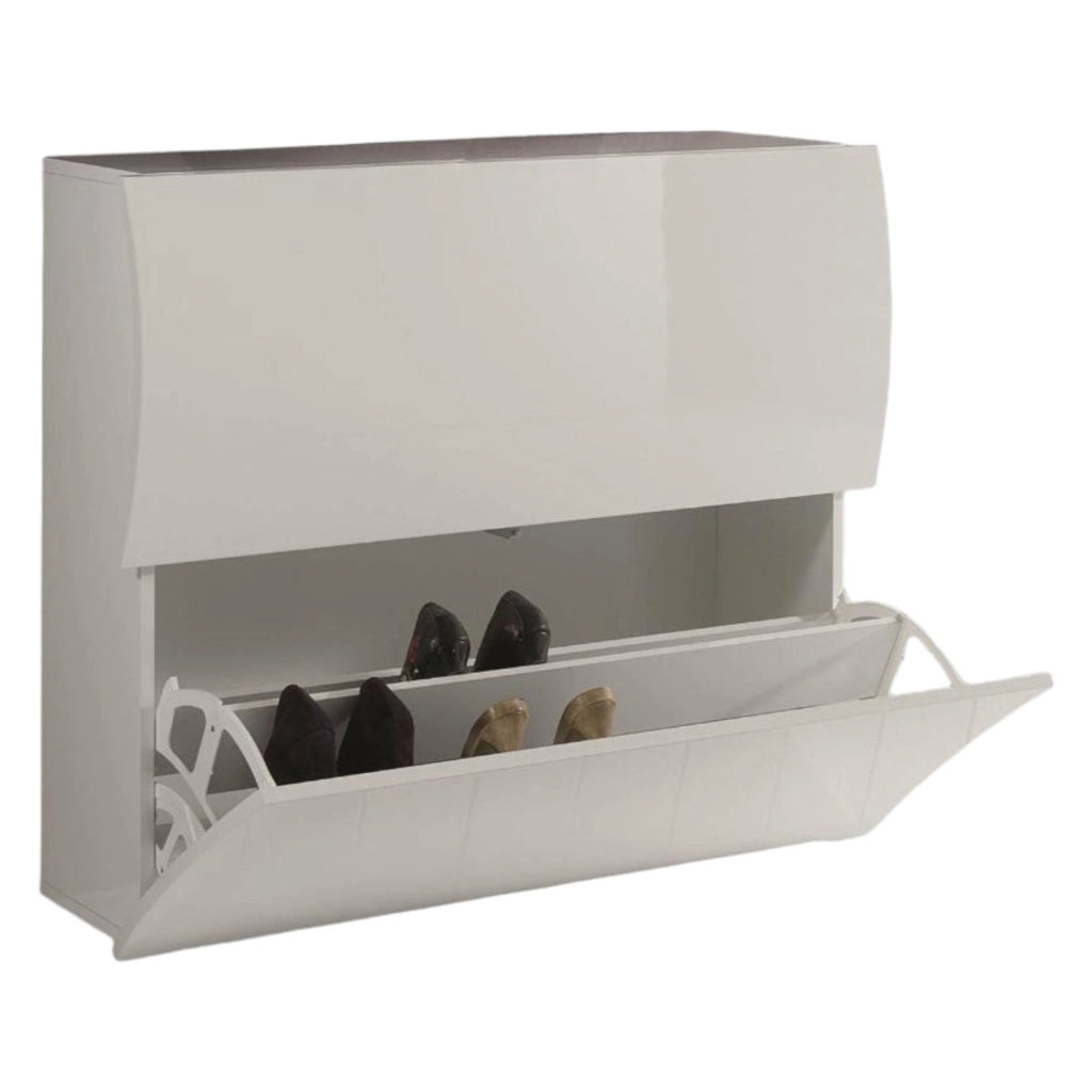 Scarpiera Ape, Made in Italy, a 2 ante a ribalta, Portascarpe da ingresso, cm 101x27h82, colore Bianco lucido