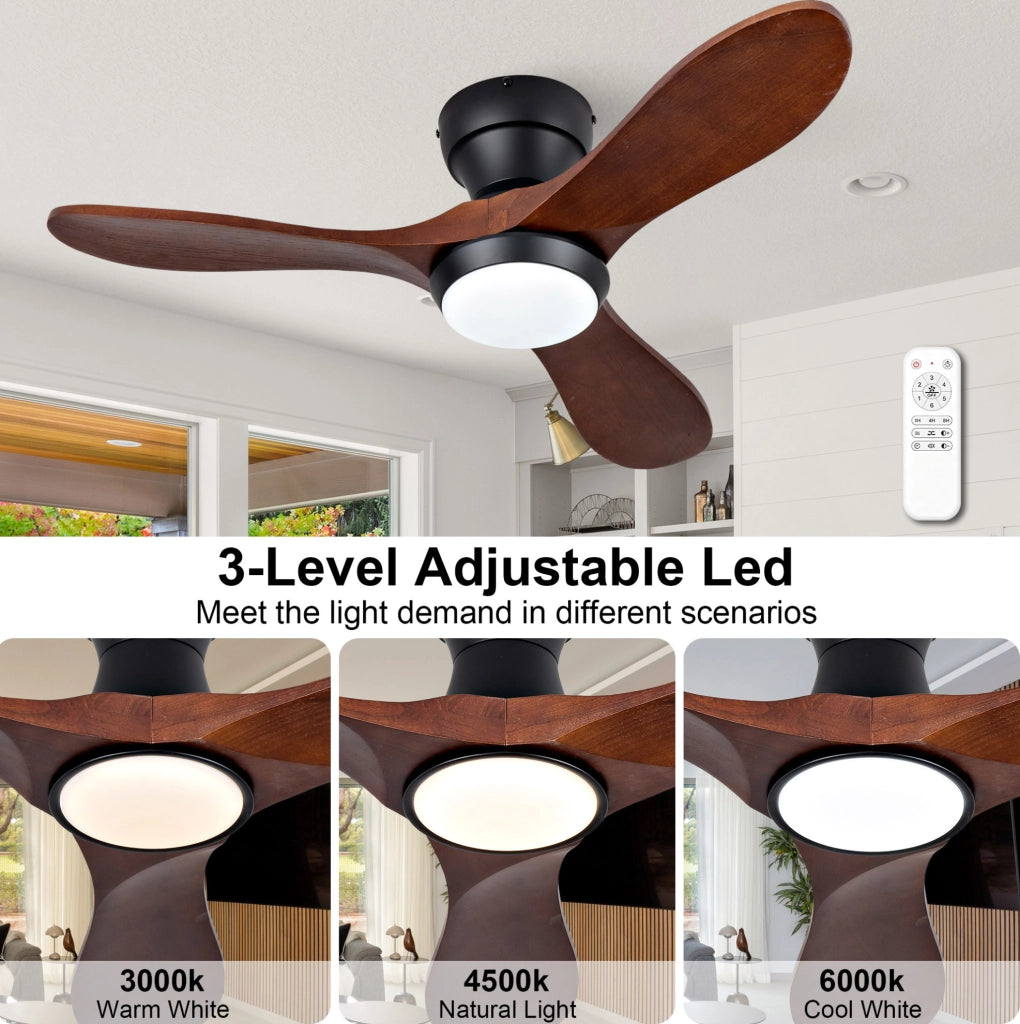 Ventilatore da soffitto 36" nero noce scuro con LED 3CCT, motore DC e telecomando