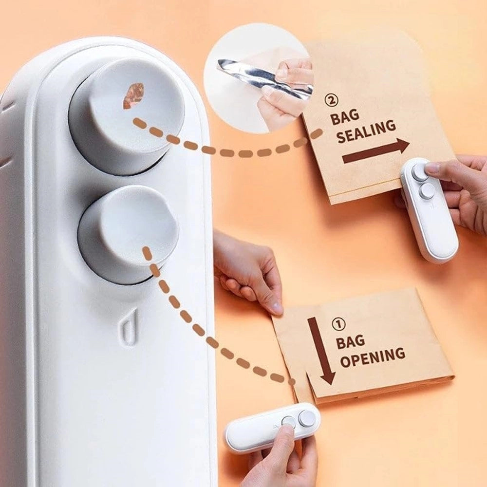 Trade Shop - Mini Sigillante 2 In 1 Usb Ricaricabile Portatile Per Sigillare Sacchetti Alimenti -