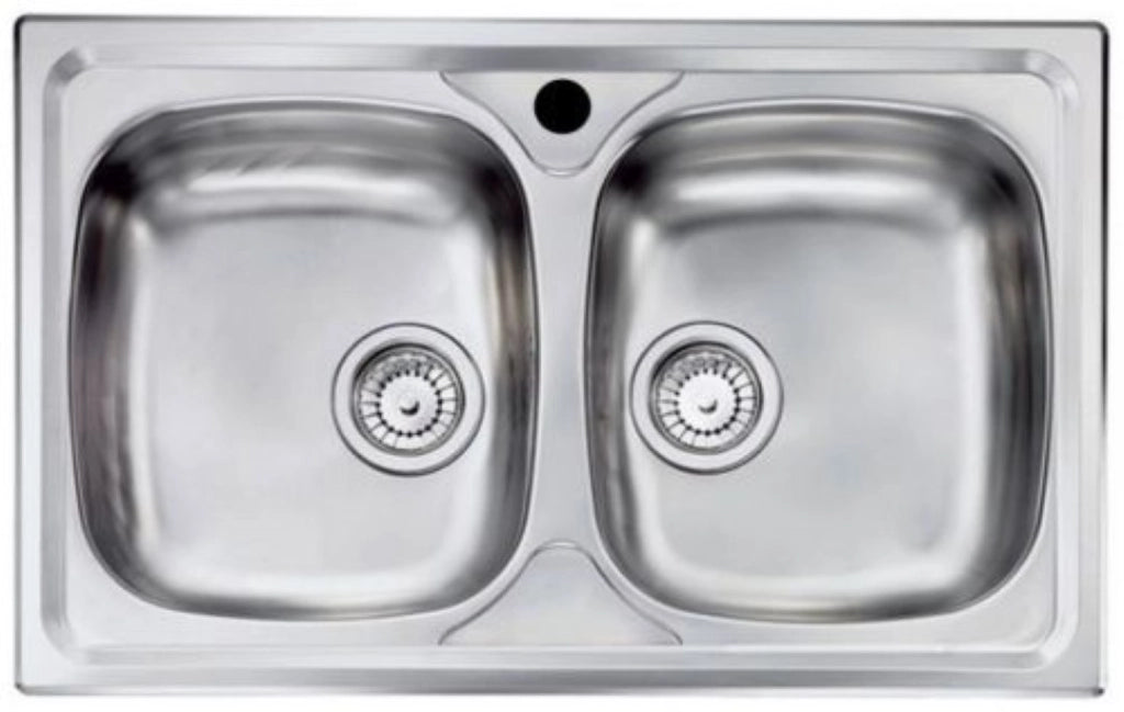 Lavello Da Incasso In Acciaio Inox Due Vasche Con Sifone 50X86 - Mabel