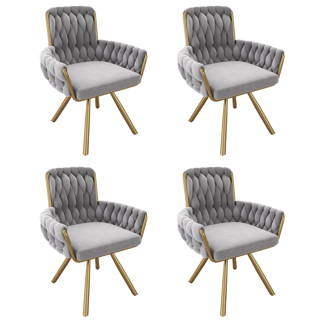 SEDIA da pranzo girevole 360° Set da 4 in velluto grigio con braccioli