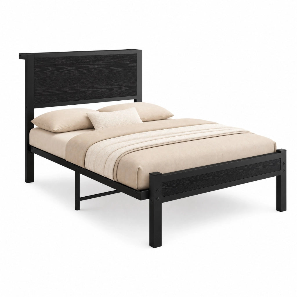 Letto singolo 90 × 200 cm con contenitore sottoletto, struttura in metallo e MDF, senza materasso, nero
