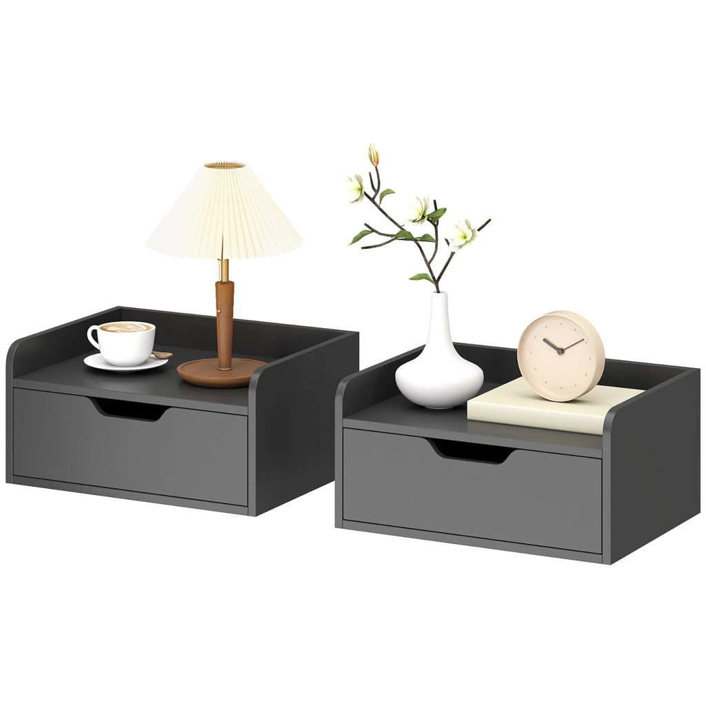 Set di 2 Tavolini da Notte a Parete con Cassetto per Camera da Letto ¨C zephmum ¨C 40x30x19,5 cm Nero