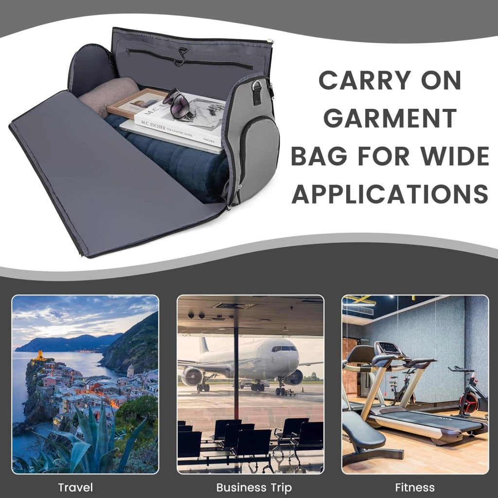 Borsa da trasporto 2-In-1 convertibile con tasca per scarpe, borsa da viaggio per viaggi d’affari/fine settimana/palestra 50L per uomini donne (Grigio Scuro)