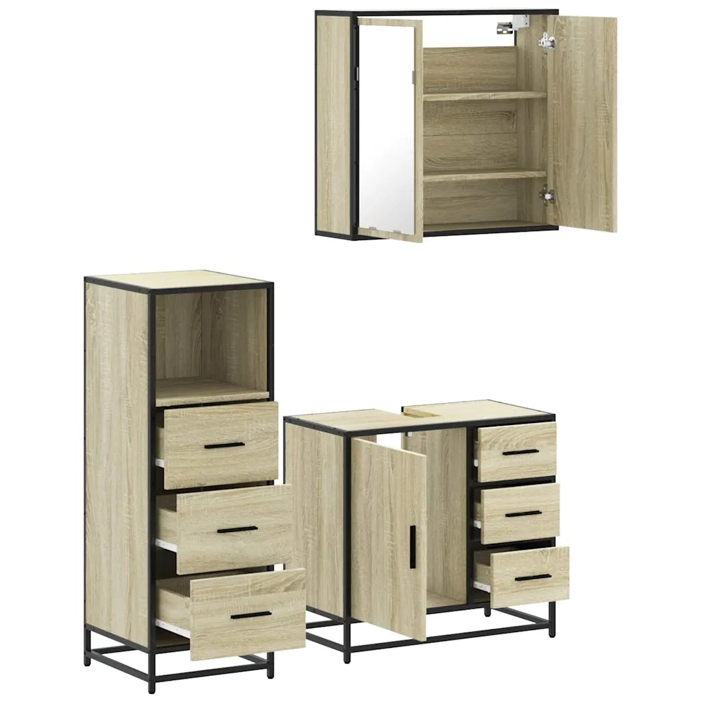 Set Mobili da Bagno 3 pz Rovere Sonoma in Legno Multistrato 3301016