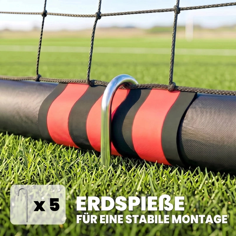 Porta da calcio da giardino con telaio imbottito e rete resistente per allenamento all'aperto in metallo nero e rosso
