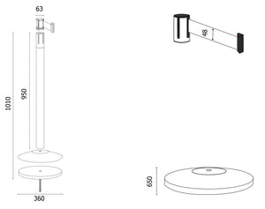 Colonnina Tendinastro 3 metri in Acciaio Inox Spazzolato Ø36x101 cm Nastro Rosso