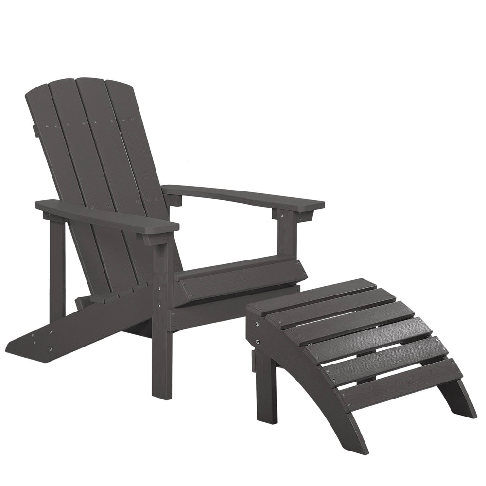 Sedia da giardino in legno di plastica grigio scuro con poggiapiedi resistente agli agenti atmosferici in stile moderno