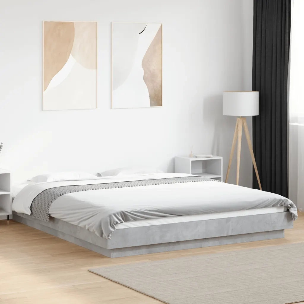 Letto matrimoniale | Letto per adulti | Giroletto Luci LED Grigio Cemento 150x200 cm Legno Multistrato
