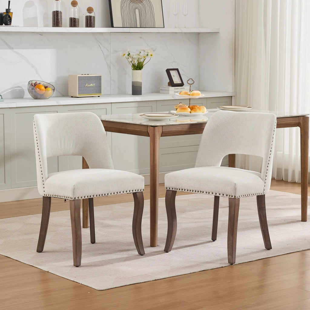 Sedie da Pranzo in Legno Set 2 Pezzi ¨C Xylo ¨C Beige, Tessuto Imbottite, Design Moderno