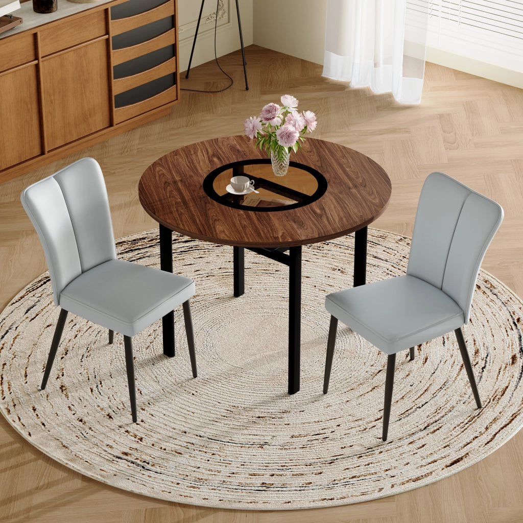 Tavolo da pranzo rotondo per 2 persone con piano in MDF e vetro, 2 sedie in PU, per cucina e soggiorno, 100 cm