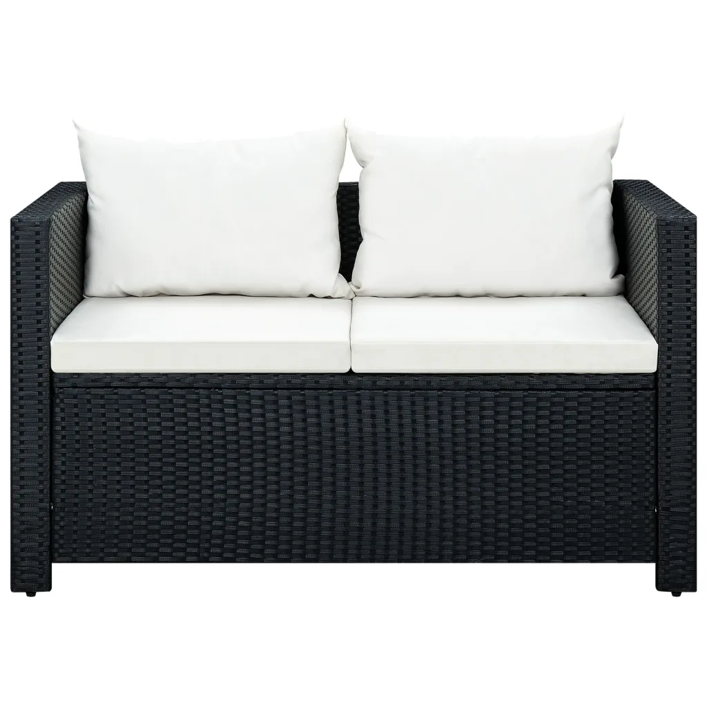 Set Divani da Giardino 3 pz con Cuscini in Polyrattan Nero 43913