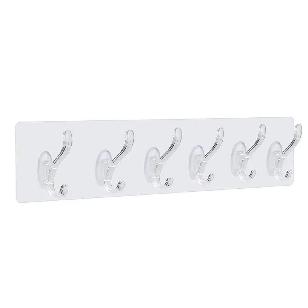 Trade Shop - Gancio Appendiabiti Da Parete A 6 File Adesivi Trasparenti Appendere Accessori -