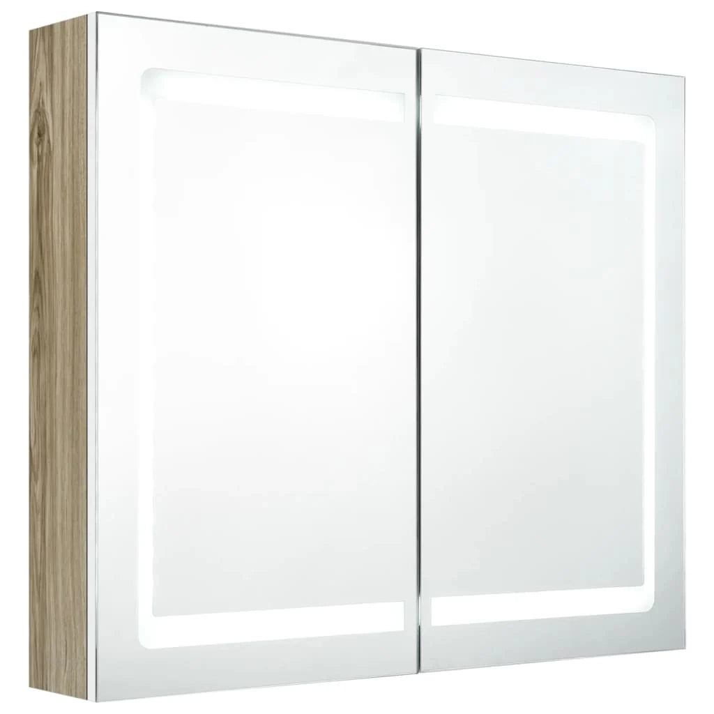 Mobile bagno 80 x 12 x 68 cm con specchio LED bianco e rovere 02_0006618