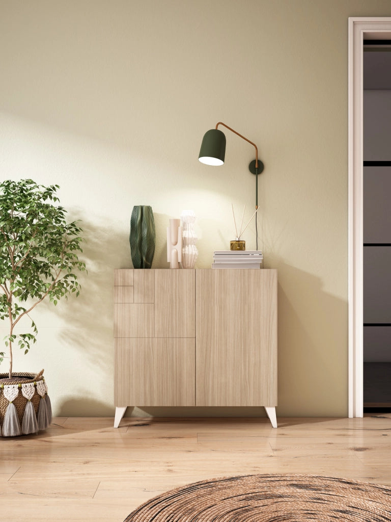 Scarpiera Herdasa effetto noce chiaro gambe bianche 87x90x27