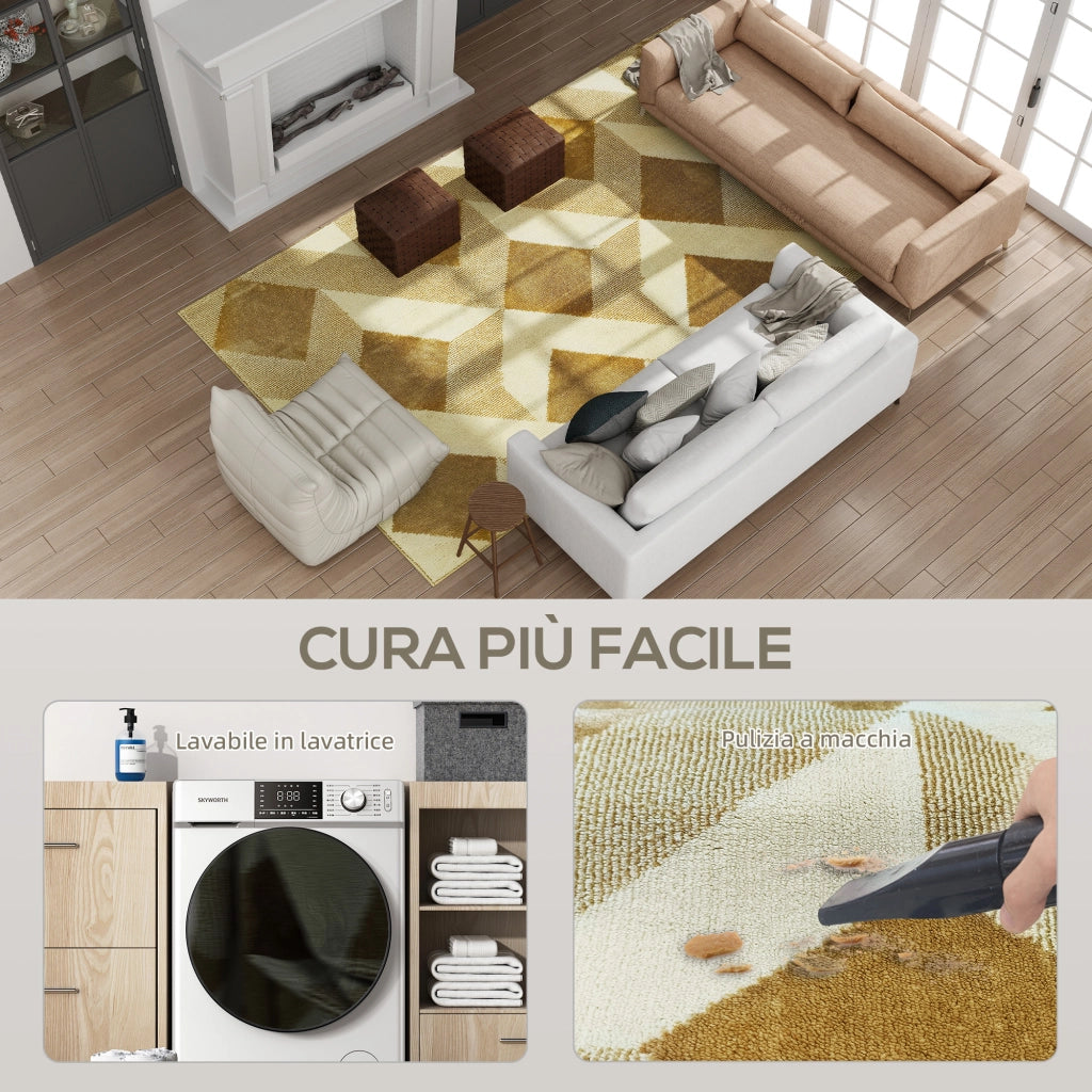 Tappeto Moderno da Soggiorno 230x160 cm Ipoallergenico e Lavabile con Effetto 3D in Polipropilene Giallo