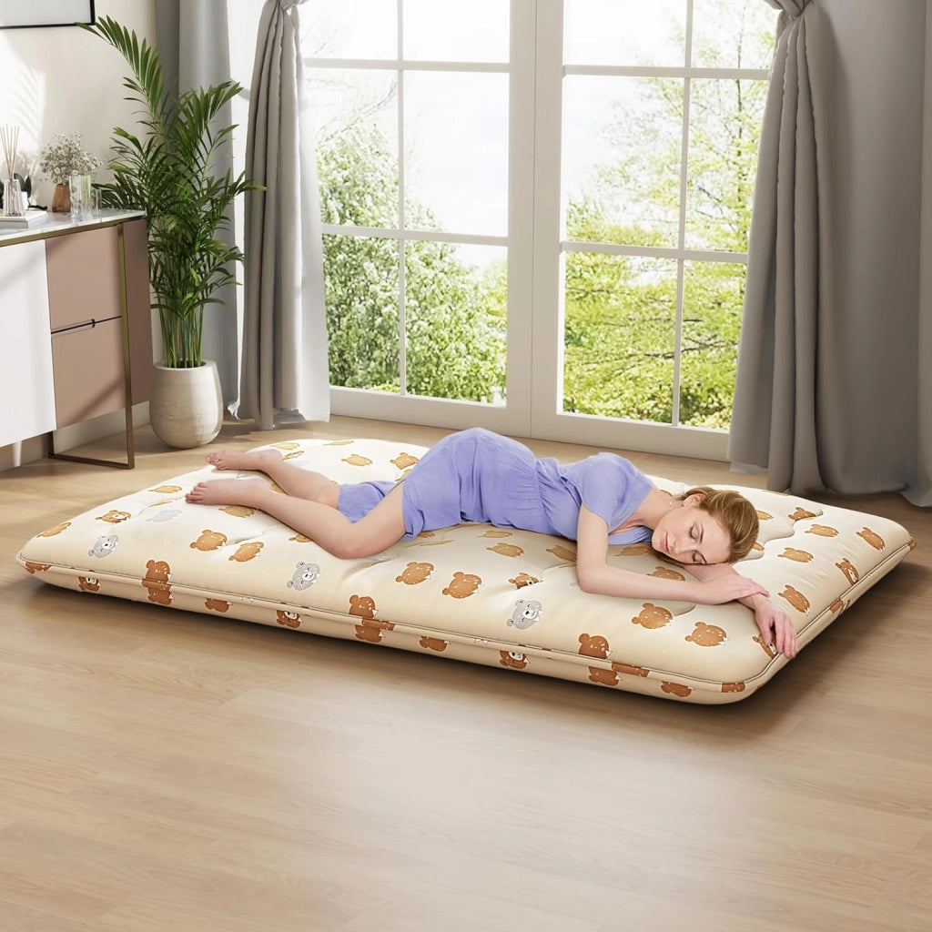Materasso Futon Pieghevole, Tatami Futon Giapponese Portatile con Borsa, Copertura Lavabile, 2 Bende Incluse, Letto Futon Spesso e Traspirante per Camera da Letto per Adulti (Marrone,Doppio)