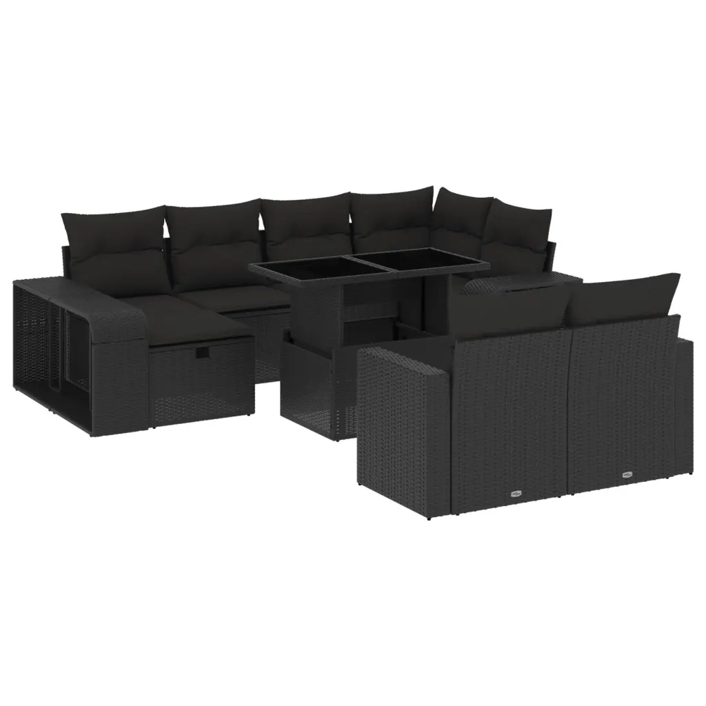 Set Divani da Giardino 11 pz con Cuscini in Polyrattan Nero 3276501