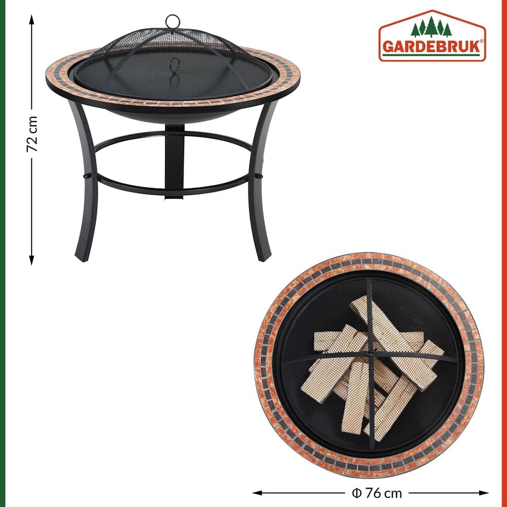 ® Braciere Rotondo Fuoco da Esterno Mosaico 76x76cm Parascintille Camino da Giardino Stufa Caminetto Patio