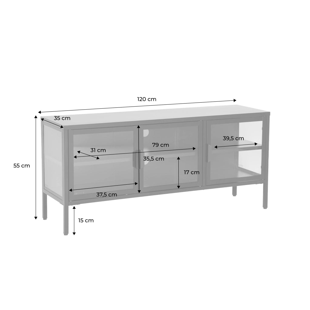Mobile tv industriale in metallo e vetro temperato 3 ante 120cm, blu